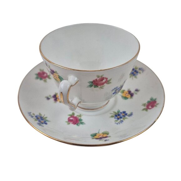 Crown Staffordshire Tea Cup Saucer Fine China Floral Pattern Gold Trim England - Picture 3 of 10